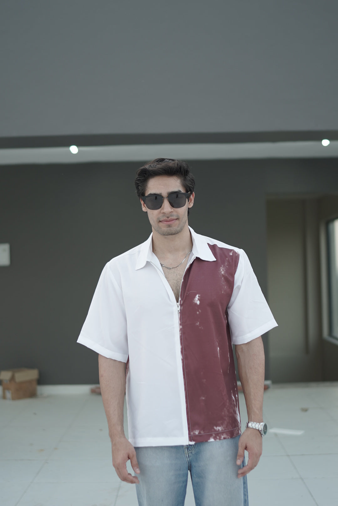Maroon & White Full-Zipped Shirt