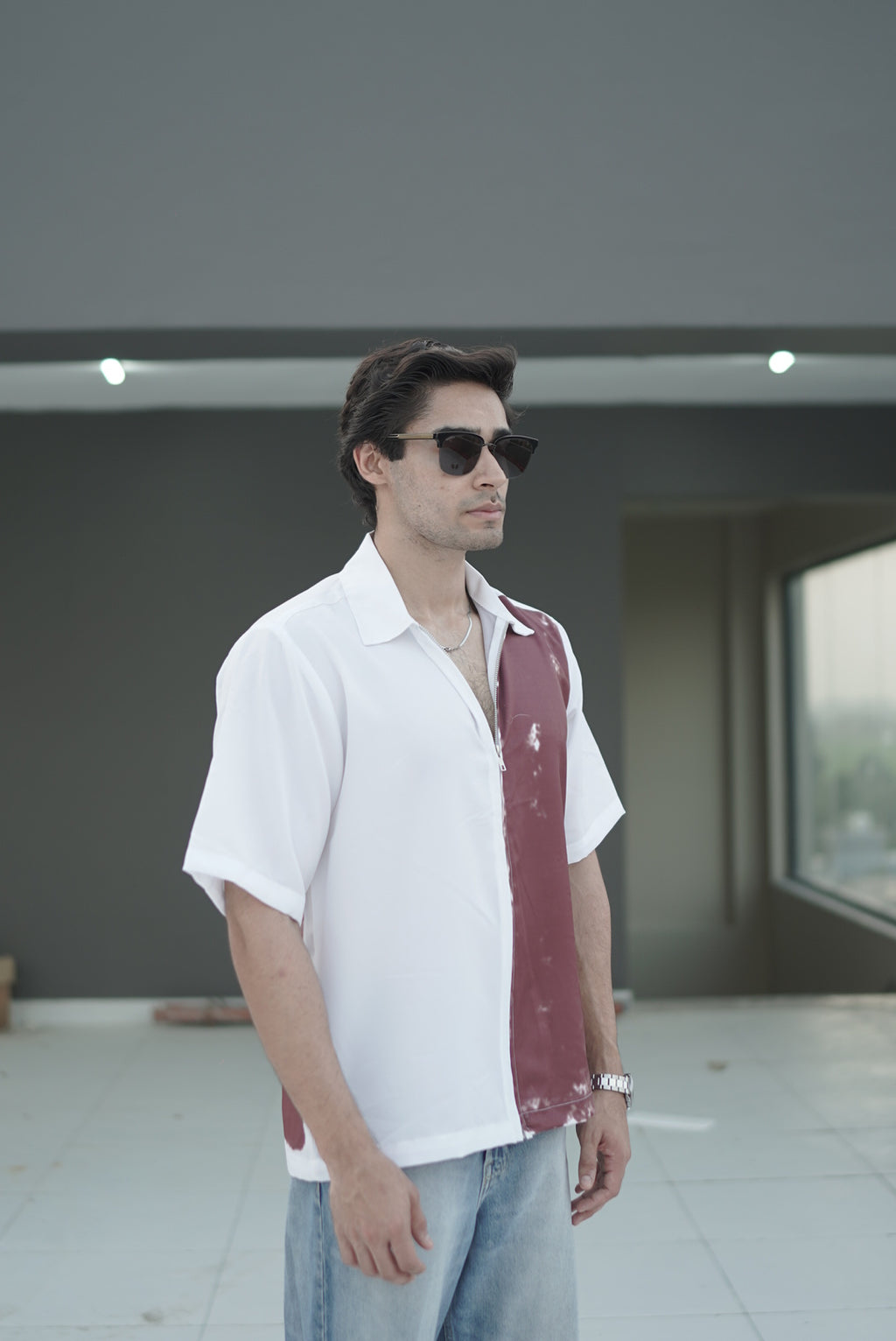 Maroon & White Full-Zipped Shirt